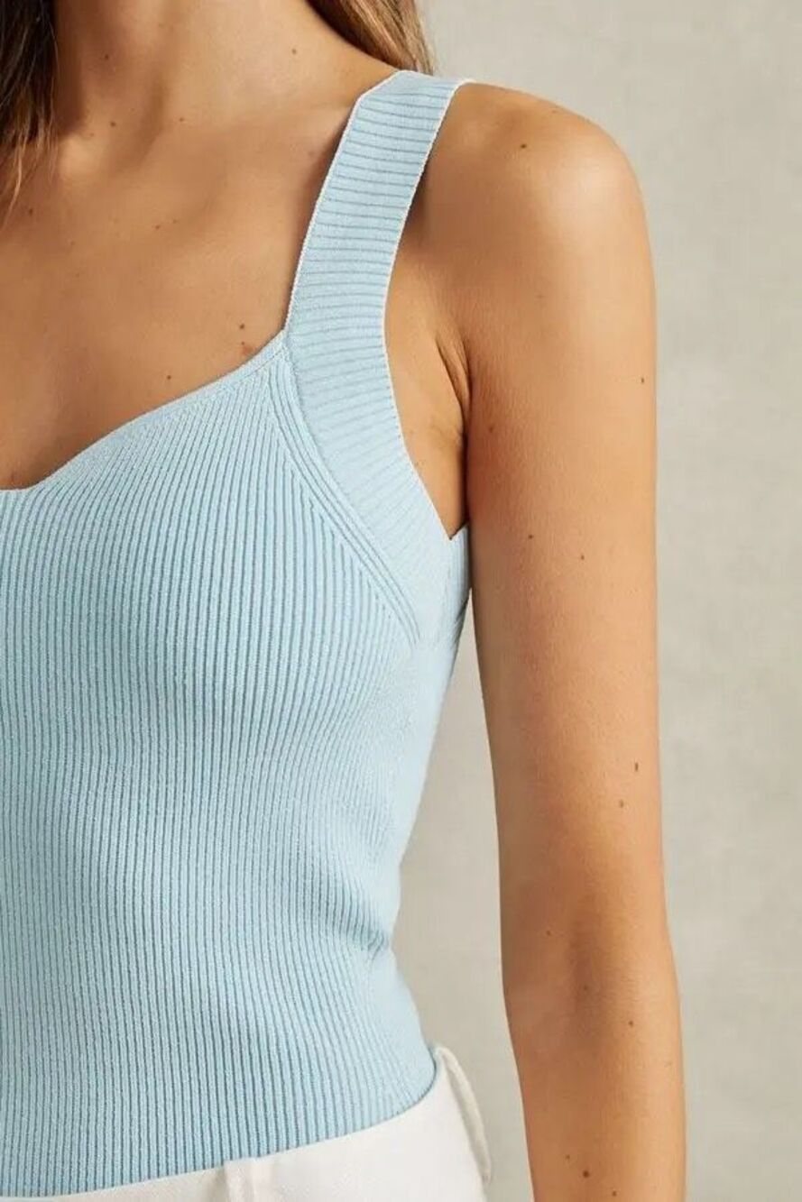Reiss Dani Ribbed Top Sweetheart Neckline Size L in Blue - Picture 2 of 6